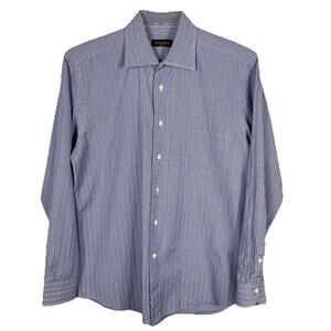 Canali Dress Shirt Mens 16.5 Blue Glenn Plaid Long Sleeve Old Money Italy Made
